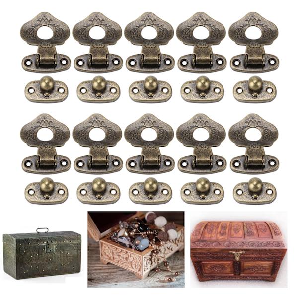 10 st Metallås Grönt Brons Retro Utsökt Fodral Haspar med Skruvar för Skåp Träboxar Presentaskar