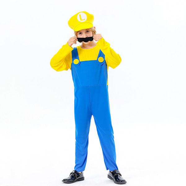 Barn Super Mario og Luigi Maskerade Kostyme Rørleggerbrødre Halloween Kostyme Yellow Children M