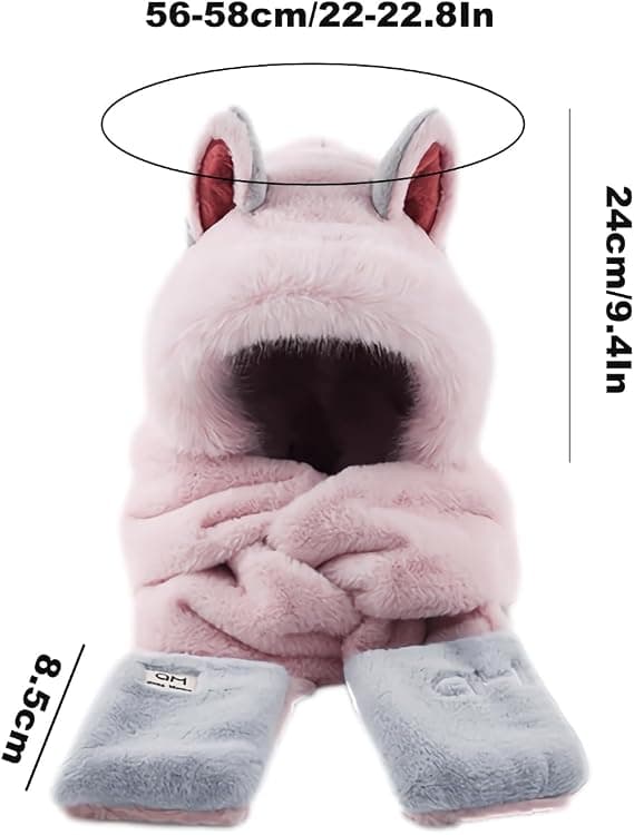 Hættetrøje til kvinder Vinter varm kunstig pels tørklæde hat handsker combo med søde rævører Pink