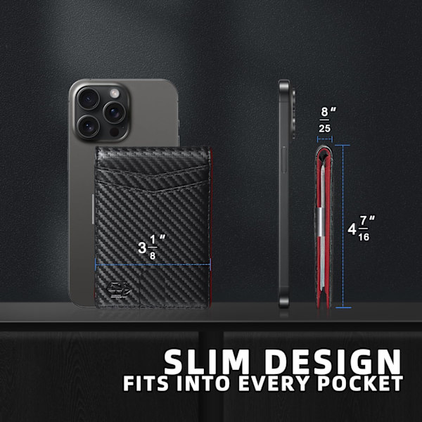 Slim plånbok för män presenter 12 kortplatser ID-fönster med pengaclip minimalistisk RFID framficka bifold läder liten tunn presentask pappa födelsedag Christ Carbon Black and Orange