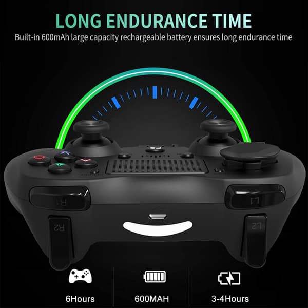 Trådløs BT Gamepad Spilcontroller Touchpad Ergonomisk Joyst Blue