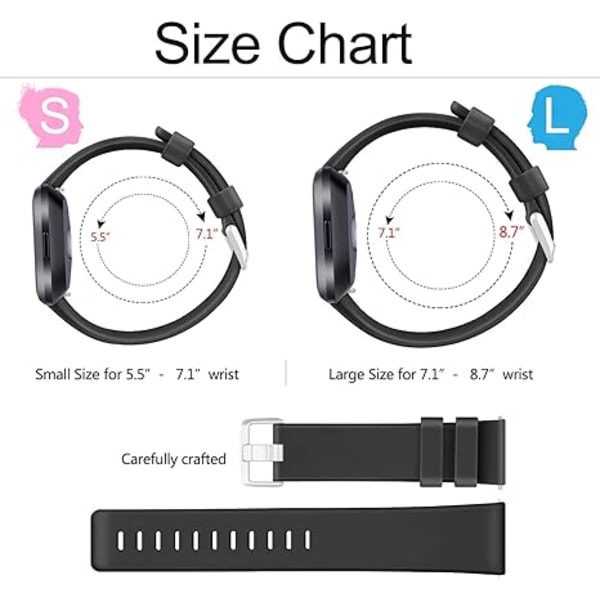PACK 3 Mjuka Silikonband för Fitbit Versa 2 / Fitbit Versa / Fitbit Versa Lite Classic Justerbara Sportband för Kvinnor Män Små Stora (Utan Spår