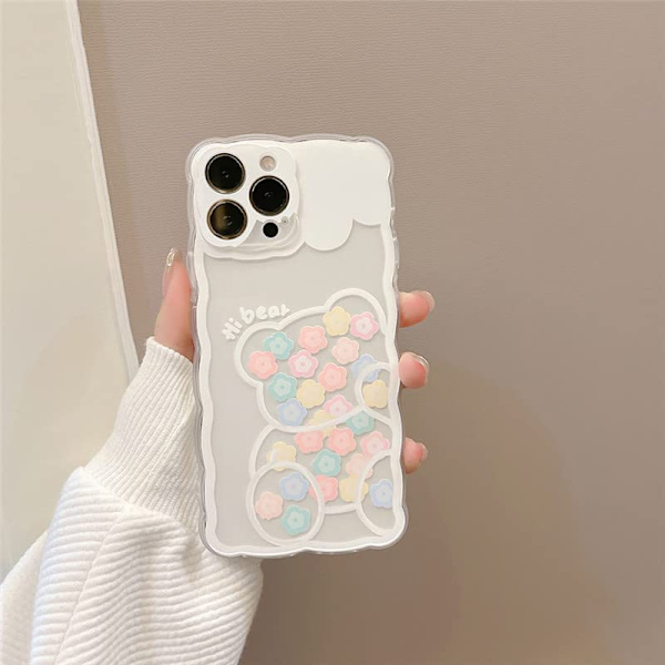 Kompatibel med iPhone 12 Skal Transparent Söt Blommig Björnen