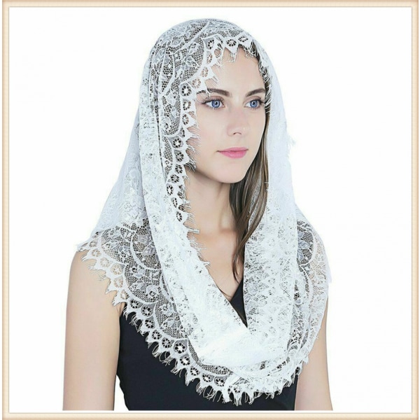 Kapellslør Blomster Latinsk Messe Hodeplagg Blonder Sjal Mantilla Slør for Kirke (D)