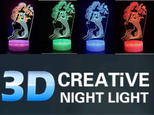 3D Illusionslampe Havfrue Natlys Optisk Kreativ Gave V
