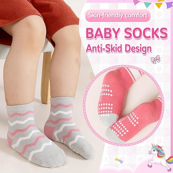 Babytyttöjen Grips-sukat Lapsille Liukumattomat Taapero Vauvat Liukumattomat Puuvillaiset Crew-sukat 12 Paria A 3-5T