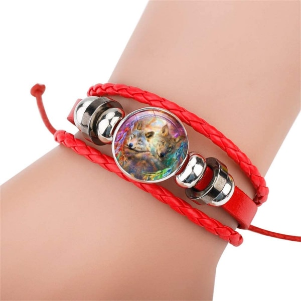 Justerbart varg flätat läderarmband - Sött armband L