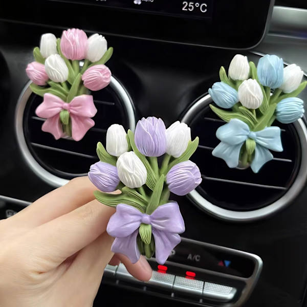 3-pak Bilventil Diffuser - Blomsterduft Klips med Sten Aromaterapi, Elegant Ventildekoration til Bil & Kontor