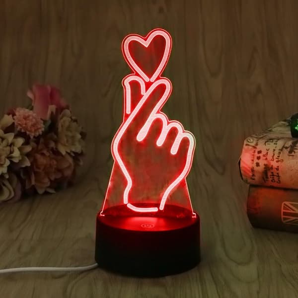 3D Lampe Rom Soverom Dekorativ Illusjon Nattlys, Finger