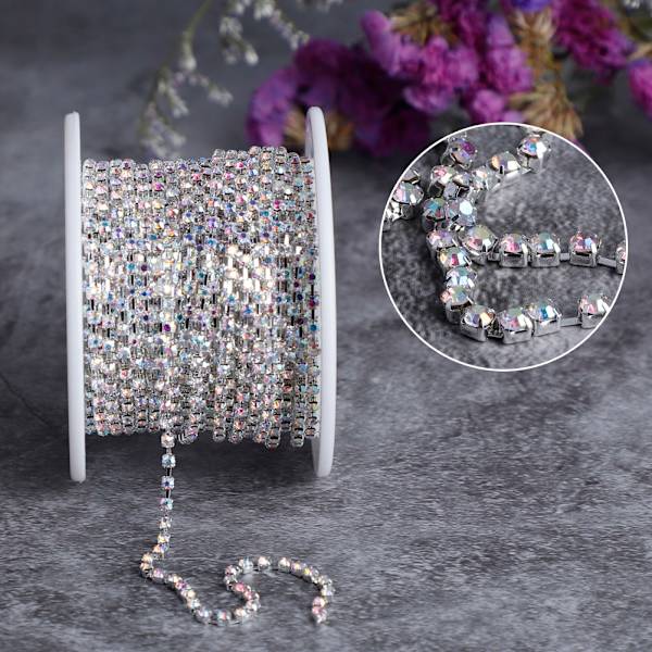 1 rulle kristallkedja för gör-det-själv-halsband, bröllopsdekoration, accessoarer (ss6 silver)