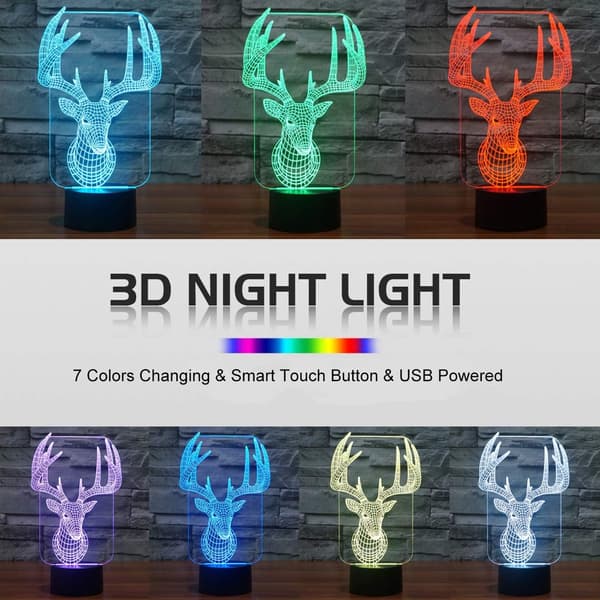 3D Illusion Lampe LED Hjort Natlys Dyr Legetøj 7 Farve Ch