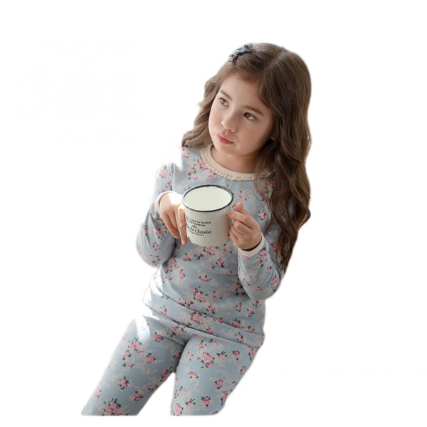 Flickor Pyjamas Set Pjs 100% Bomull, S(Blossoming Flowers)
