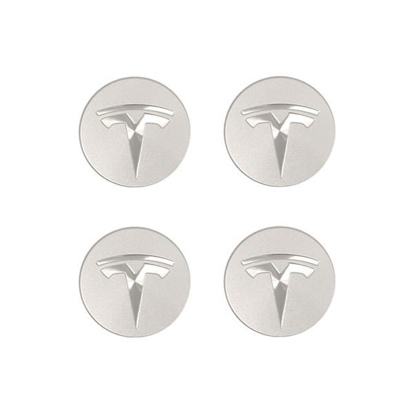 Lämplig för Tesla Tesla modell 3 hjulnavkapsel logotyp - röd silver logotyp (fyra pack)