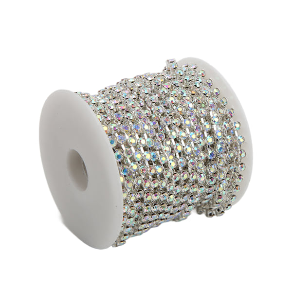 Rhinestone Trim 10yd Oxidationsbeständig Blank Yta Robust Hållbar Utsökt Design Bred Användning Rhinestone Kedja AB Färgad Rhinestone På Silver