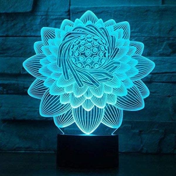 Optisk Illusion 3D Lotusblomma Nattlampa USB-Ström Touch Switch LED Dekoration Bordsslampa 7 Färger Växlande Ljus Jul Födelsedag Barn K