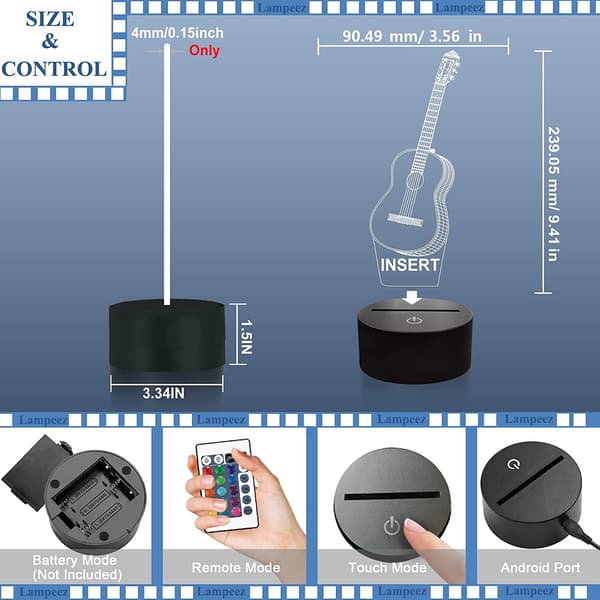 3D Guitar Natlampe Illusion LED Lampe, 16 Farveskift Touch