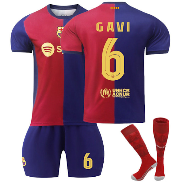 24-25 Barcelona Hemma Match Fotbollströjor Barnfotbollsutrustning No.6 Gavi M