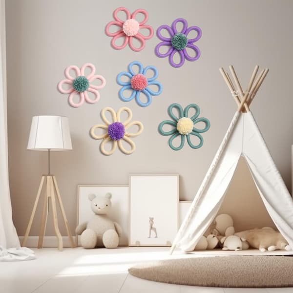 6 st 6 tums Boho Daisy Blomväggdekor, Bohemisk Barnkammardekor för Flicka, Småflickor, Barn, Hem, Sovrum, Macaronfärg