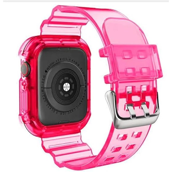 Kompatibel med Apple Watch Armband, Kristallklart iWatch Armbandsrem med Robust Stötfångarfodral 38mm/40mm/41mm/42mm/44mm Armband för Apple Wa Fluorescent Rose Red 42mm--44mm