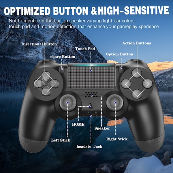 Trådløs kontroller for PS4, jusubb Trådløs PS4-kontroller