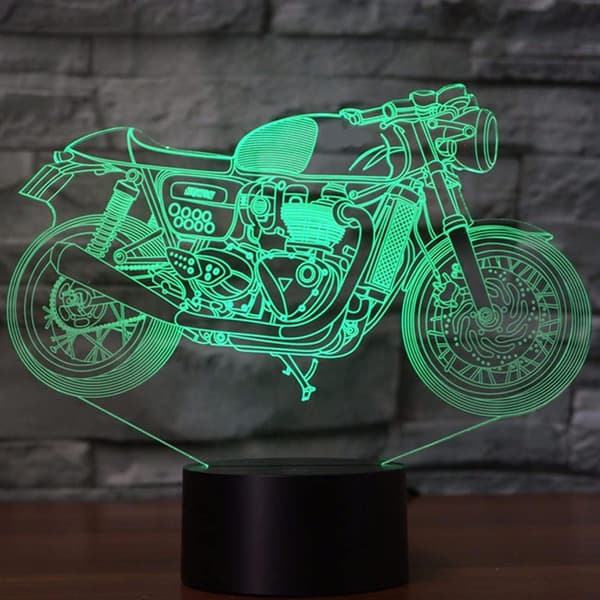 3D Illusion Natlampe Motorcykel 7 Farveskift Touch Swit