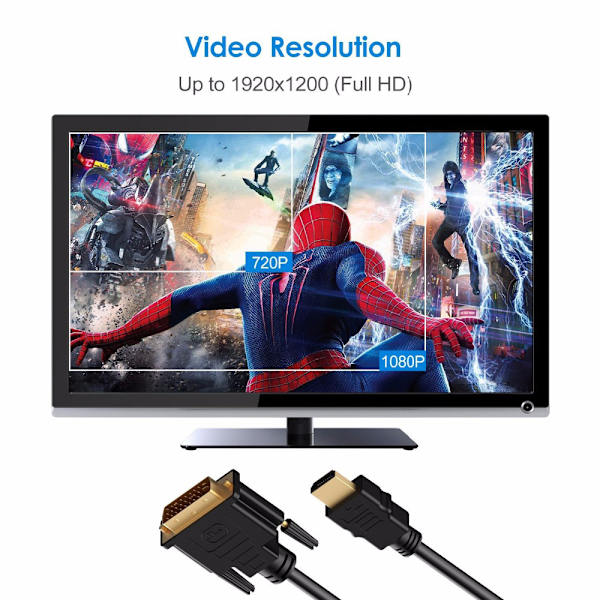 DVI till HDMI-kabel, HDMI-hane till DVI-D-hane dubbelriktad adapterkabel, HDMI till DVI-D 24+1 höghastighetskabel stöd 1080P HD för Raspberry Pi, Roku,