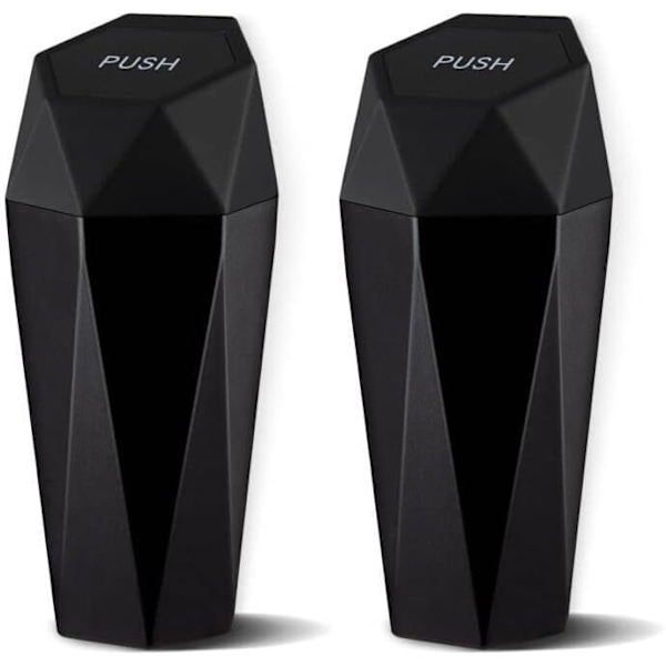 Auton roskakori kannella, timanttimuotoilu, pieni automaattinen kannettava roskakori, helppo puhdistaa, käytetään auton kodin toimiston sisätilojen lisävarusteissa, 2 kpl (musta) 2 Black
