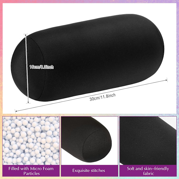 2 st mikro pärla rulle kudde 11,8 x 6,3 tum mjuk kudde bolster cylindrisk kudde mikro pärla kuddar för sova hem resor nacke huvud rygg stöd Violet Black