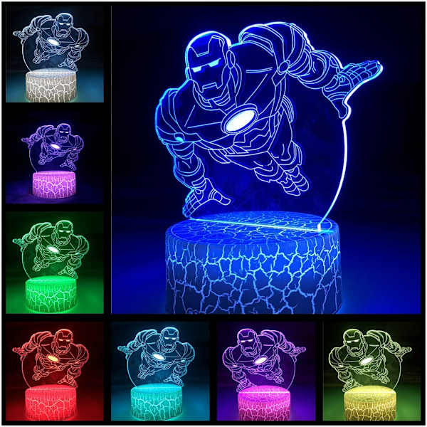 Superhero 3D Natlamper til Børnegaver, Hulk-Ironman 3D LED