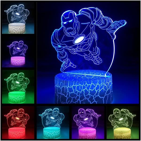Supersankari 3D yövalot lapsille lahjaksi, Hulk-Ironman 3D LED