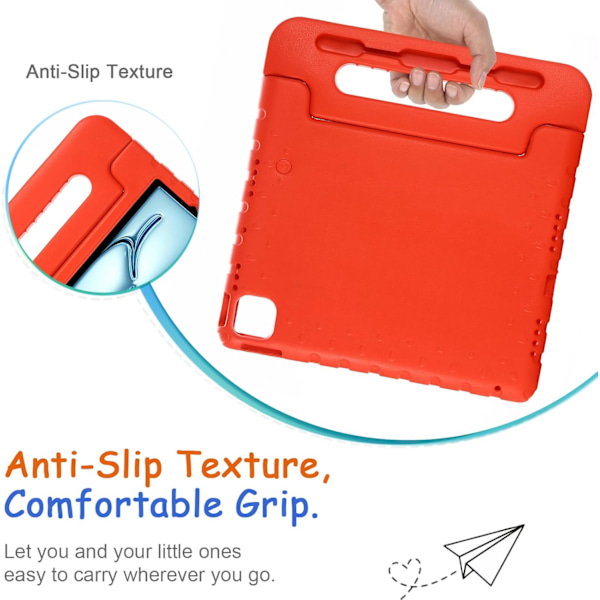 Børnecover til iPad Pro 11 2024 (M4) Stødsikkert Cover med Blyantholder, Techcircle Håndtag Stand Let EVA Skum Kofanger Beskyttende Ru Rose iPad proair 11