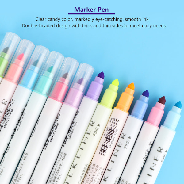12 farger dobbelthodet fluorescerende penner tegning mild liner penn highlighter stasjonær