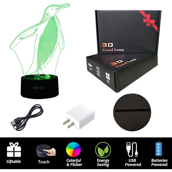 Penguin Visual 3D Lamp Illusion 2D Nattlampa Xmas Chirstma