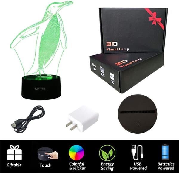 Pingvin Visuel 3D Lampe Illusion 2D Natlampe Jul