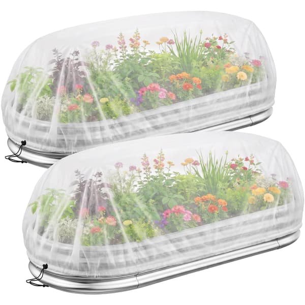Hævet seng solafdækning med snøre, hvid, til 4x2x1FT havebede, grøntsags-, blomsterbeskyttelse, have, baghave 2pcs