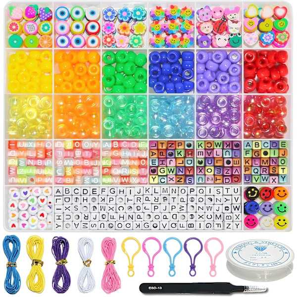 Sæt til armbåndsfremstilling, håndværksperler, ponyperler, polymer lerperler, smilende ansigtsperler, bogstavperler, smykkesæt, DIY håndværk gaver til colorful