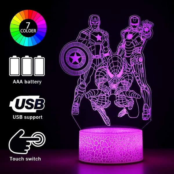 3 Mønster 16 Farver 3D Illusion Natlampe Superhelte Lamper