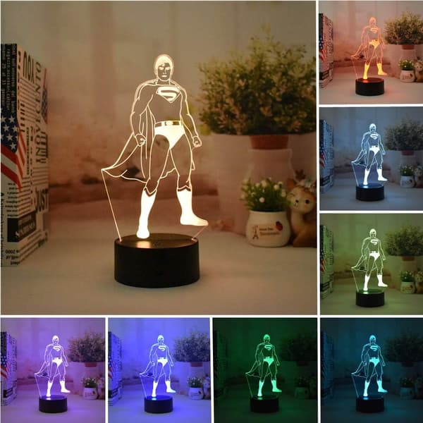 Anime Tema Nattlys 3D Stereo Vision Superman LED Soverom