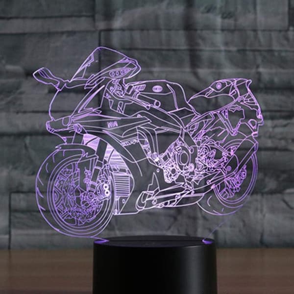 3D Illusion Natlampe Motorcykel 7 Farveskift Touch Swit