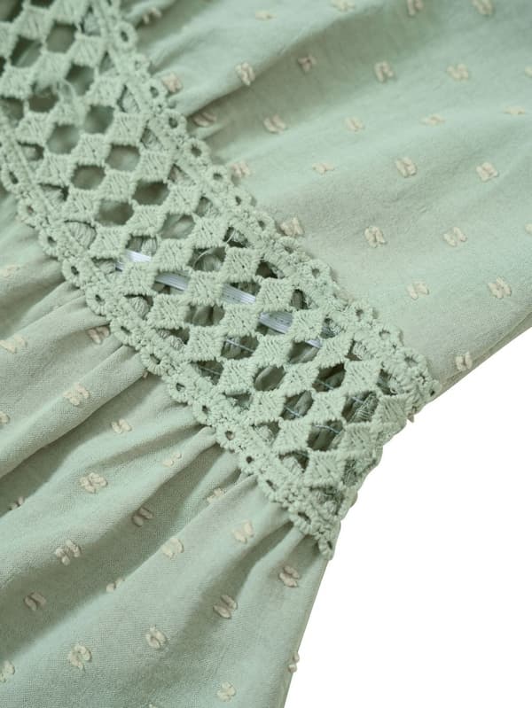 Elastisk midje Swing Ruffle A-linje Midi Kjole (Lysegrønn S)