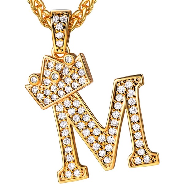Krone Initial A-Z Halskæde, Iced Out Bogstav Vedhæng med 22-24 Tommer Kæde, Mænd Kvinder Bling Hip Hop Alfabet Navn Smykker Gave Store Initialer Halskæder M 18K Gold
