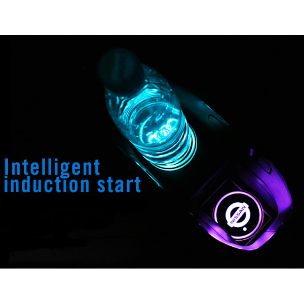 LED-kopholderlys til bil, 7 farveskift USB-opladningsplade, vandtæt coaster（Benz）6,8 cm（et par）