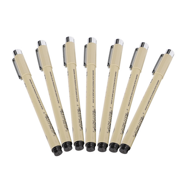 Fineliner Pen Set Vattentät Bleksäker Svart Linje Ritning Konst Serieteckning Skiss Penna 7 st