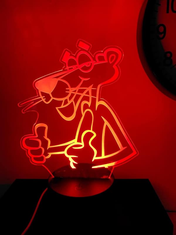 Rosa Panter lampe 3D Illusjon Nattlys, Fjernkontroll
