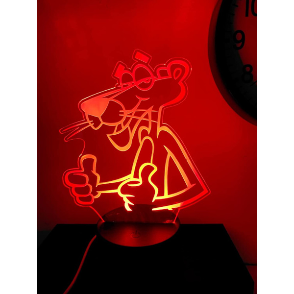Rosa Pantern lampa 3D Illusion Nattljus, Fjärrkontroll Tab