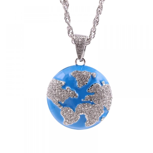 3D Jord Halsband Män, Hiphop Hänge Diamant Smycken, Juvel