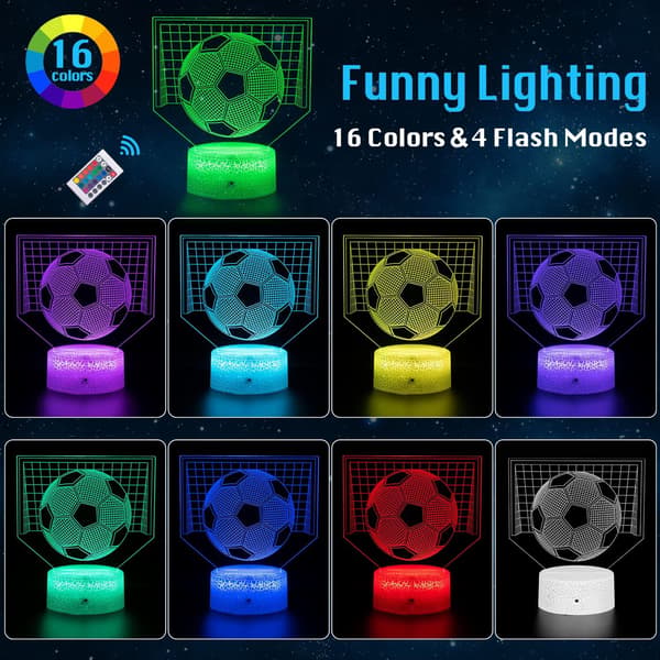 Basketball Nattlys, 3D Illusjon LED Lampe, 16 Farger Dimmbar