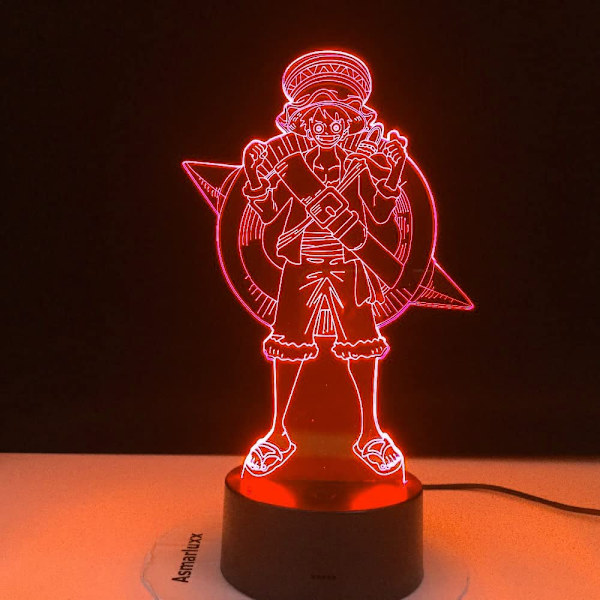 One Piece Luffy 3D Illusionslampa med Smart Touch, RGB-effekt, USB-driven, Kreativ 3D Japansk Animelampa