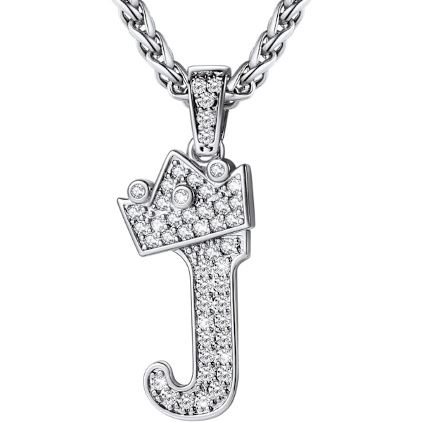 Krone Initial A-Z Halskæde, Iced Out Bogstav Vedhæng med 22-24 Tommer Kæde, Mænd Kvinder Bling Hip Hop Alfabet Navn Smykker Gave Store Initialer Halskæder J Silver
