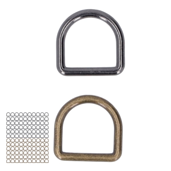120 stk. Metal D-ringe Bronze og Sølv Sort Glans Rustfrit Metal Små D-ringe til Tøj Rygsæk Bælte